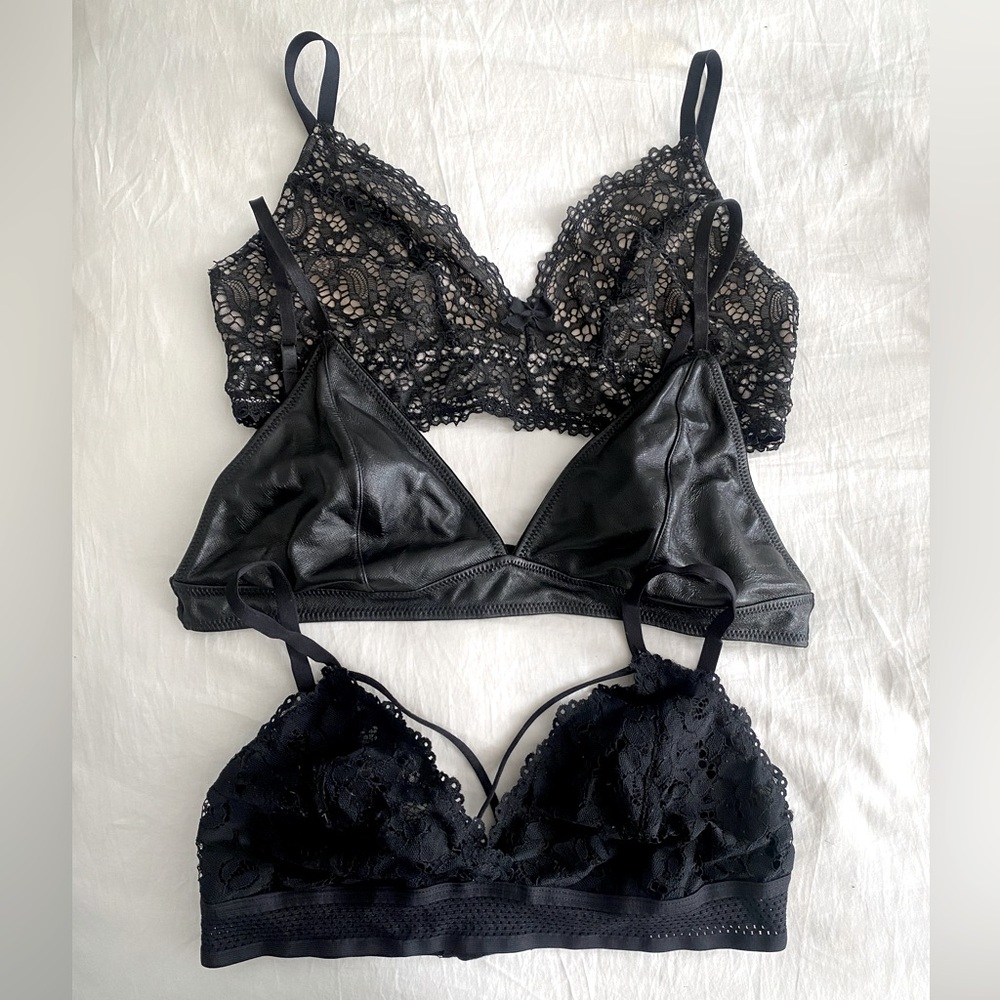 Black bralettes, brands vary incl. Target and Forever 21, size M-L (up to 34DD)